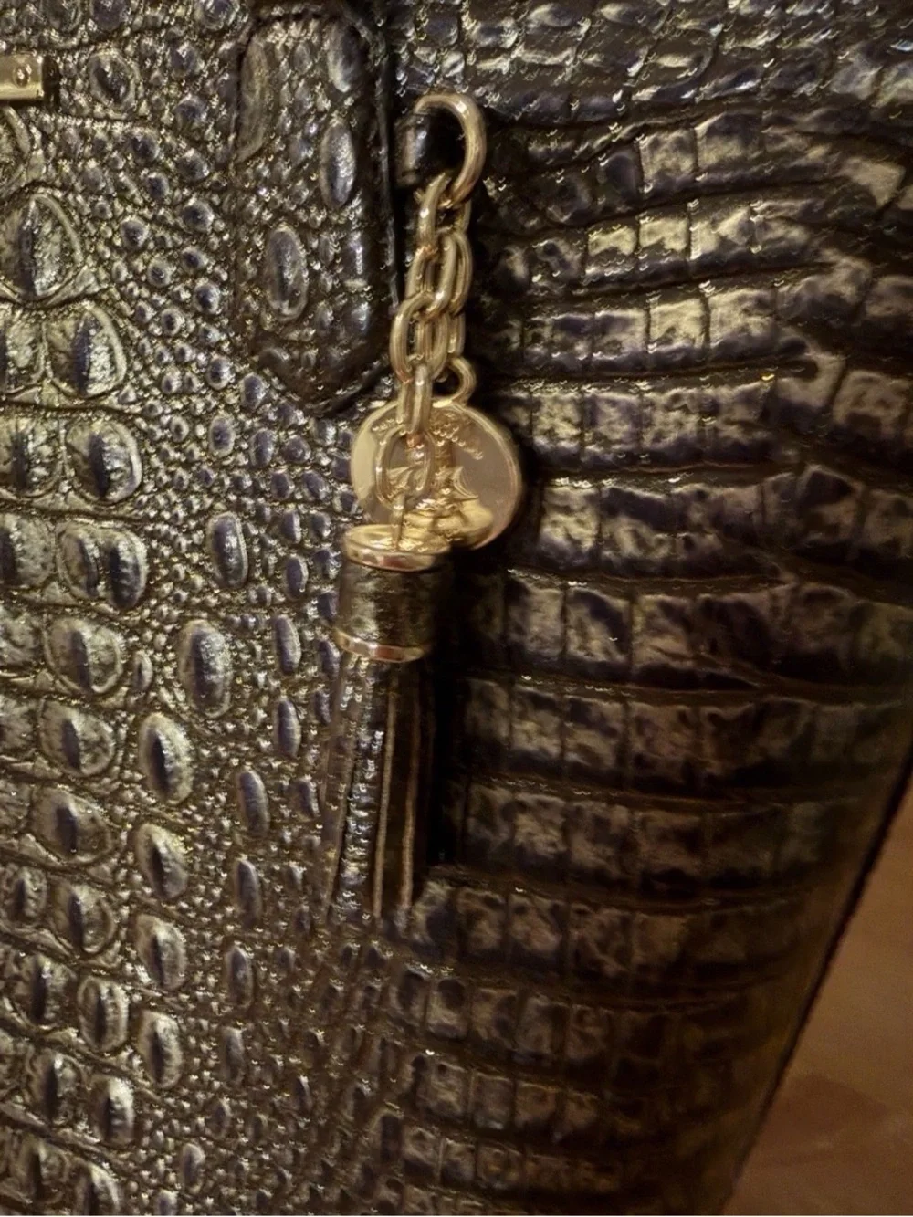 Brahmin Ezra Metallic Croc-Embossed Tote - Brown